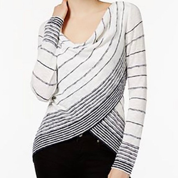 INC International Concepts Sweaters - INC Striped Surplice Crossover Cowl Sweater